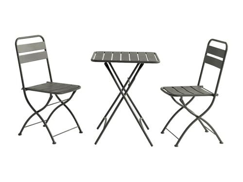 Vente unique Comedor de jardÌn Plegable de Metal   Mesa L.60 cm y 2 sillas Plegables   Gris Antracita   MIRMANDE de MYLIA