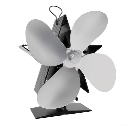 Ventilador de chimenea activado por calor con diseño de 4 aspas para mejorar el flujo de aire, para estufas de leña y quemadores de leña (plateado) Ventilador de chimenea activado por calor con diseño de 4 aspas para mejorar el flujo de aire, para estufas de leña y quemadores de leña (plateado)