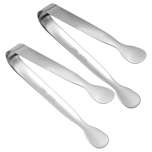 Lot de 2 pinces à sucre en acier inoxydable - Pinces à glace argentées - Pour glaçons, desserts, buffets, pique-niques
