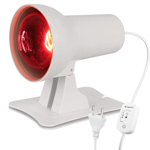 PORFOYO Lámpara de Luz Roja, Infrarrojos, Calor, 3 Niveles de Temporizador y Temperatura Ajustable, Ángulo Ajustable, Luz Infrarroja para el Hogar, Relajación Muscular, 150 W, Blanco