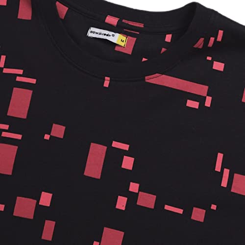 Image of Bewakoof Men's Geometric Print Black Round Neck Half Sleeve T-Shirt