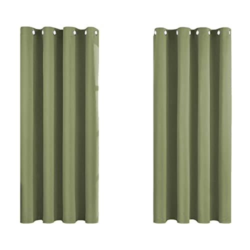 MRTREES Blackout Curtains Bedroom 57 Drop 2 Panels Green Eyelet Thermal Curtain for Living Room Soft Texture Window Treatments for Kids 55x57 Inch 140x145 CM