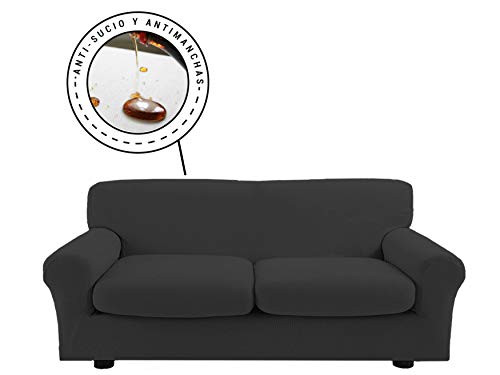 Banzaii Funda Sofa Elastica con Funda Asiento Impermeable – Cubre Sofa con Cojin – Protector Sofa con Asiento Separado - Poliéster (VR.9 Gris, Sofá 2 plazas y 2 Cojines de Asiento 110-150 cm)
