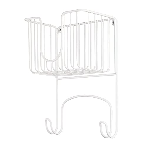 Mdesign Wall Mount Metal Ironing Board Holder With Small Storage Basket - Holds Iron, Board, Spray Bottles, Starch, Fabric Refresher For Laundry Rooms - White #TOP7