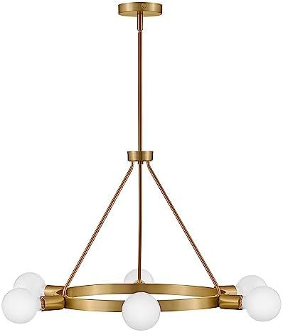 Lark Orla 83610LCB Medium Single Tier Chandelier, Six-Light Ring, Perfect for Globe Bulbs, Adjustable Height, Lacquered Brass