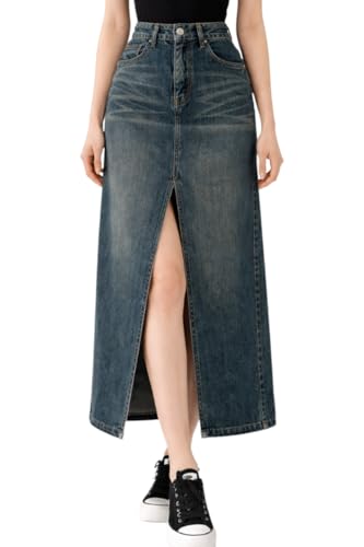 Image of ODDMONKEY Women High Waist Denim Skirt | Skirt for Women | Long Straight Fit Skirt |Long Skirt for Women
