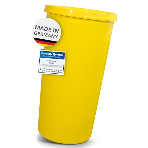 Will-Jeder Mülleimer 60l mit geruchsdichtem Deckel (Gelb), Gelber Sack Ständer, Made in Germany, Müllsackständer ermöglicht rissfreie Säcke