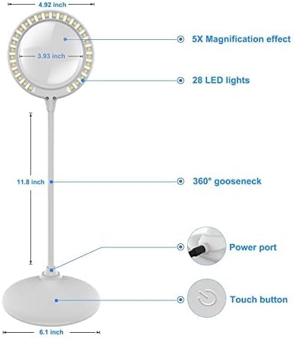 YYDS Magnifiers Desktop Magnifying Lamp with Light and Stand Rechargeable High Clarity Adjustable Sturdy Base Closed Work Reading Sewing Visual Impairment Aids