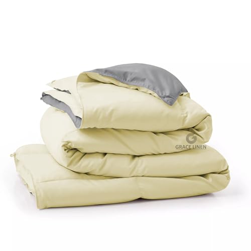 Image of 500 GSM Winter Blanket /Comforter Double Bed Size (90 inchX100 inch) - Unique Design Heavy Winter Comforter 500 GSM Microfiber Fill -Rajai Double Bed - Ivory /Silver Grey Color
