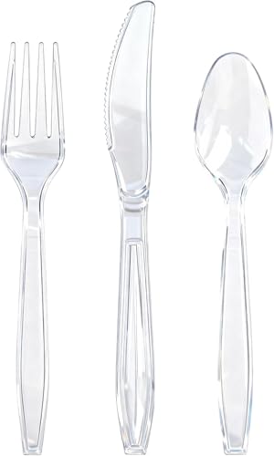 Reusable Cutlery Set | Premium Quality 50 Spoon 50 Forks 50 Knives for Outdoor Party & More- Plastic Cutlery Reusable Washable
