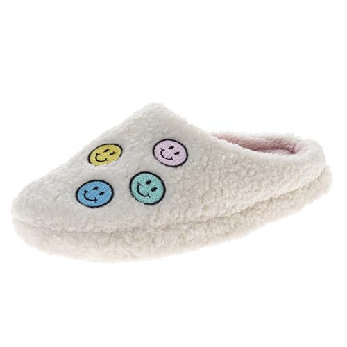 Josmo Women Fuzzy Slippers Cozy Slip-On House Shoes Cute Heart Smiley Face Plush Soft Warm Comfy Slides Size 5-10 US Womens