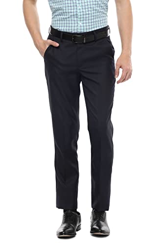 Image of Peter England Men Navy Solid Regular Fit Trousers