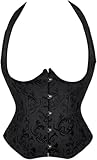 Black Underbust Corset with Strap Basques and Corsets Plus Size Top Lace up Jacquard Floral Vest 2XL
