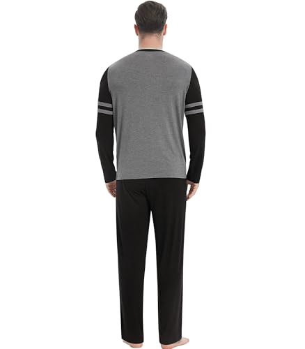 Image of NACHILA Mens Pajamas Set Viscose Made from Bamboo V Neck Top Sleep Pants | Elastic Waist with Drawstring,Soft ,Tagless Comfort,Moisture Wicking,All season Loungewear Set, Jogger Sweatpant,Match set