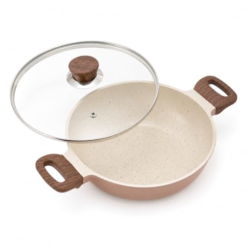 Image of Vinod Ceravit Deep Kadai with Glass Lid 22 cm 1.8 Litre | Non Stick Healthy Cookware | No PFAS & PFOA | Patented NMAC Ceramic Coating | 4.8 mm Thick | Metal Spoon Friendly | Gas & Induction Compatible