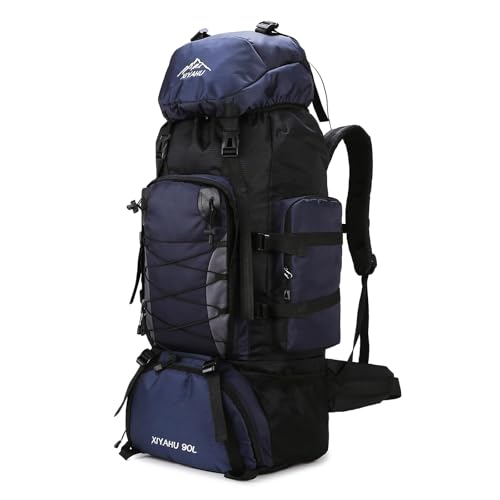 CINGHI LUSSO Sac à dos de randonnée 90l hommes et femmes sac à dos imperméable sac à dos de voyage grand Camping sac de randonnée sac de jour extérieur sac à dos de voyage (Bleu foncé)