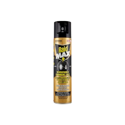 Raid Max Scarafaggi e Formiche 3 in 1, Spray Insetticida, Efficace per 4 Settimane, 1 Confezione da 300ml