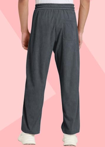 Image of Men's Self Design Corduroy Track Pants - Mid Rise, Flexi Waist, Ankle Length