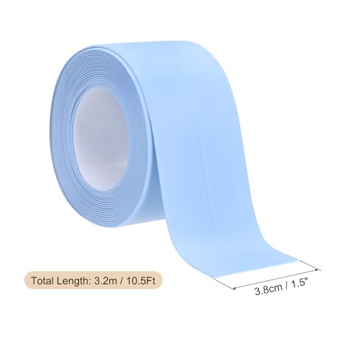 Image of uxcell 4 Rolls Caulk Tape, Caulking Strip Tape, 1.5 inch x 10.5Ft PVC Waterproof Self-Adhesive Sealing Tape for Kitchen Bathroom Toilet Sink Floor Corner Edge with Sealing Tool, Blue
