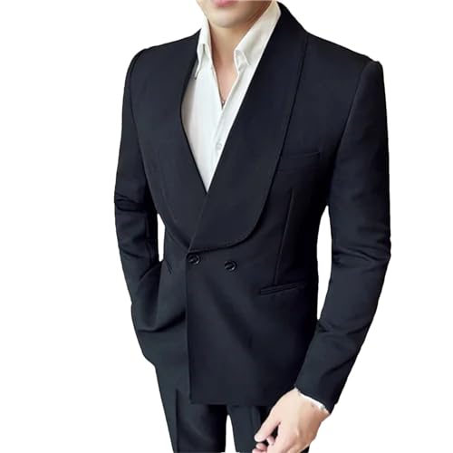 Double Breasted Suit Jacket for Men Solid Color Casual Business Wedding Groom Social Blazer