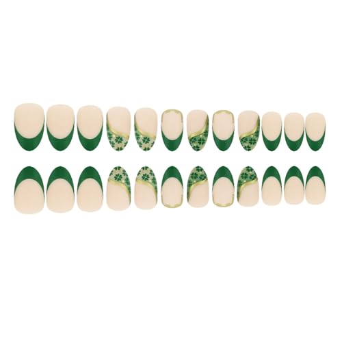 Almond-Press-on-Nails-French-Tip-Fake-Nails-St-Patrick-s-Day-False-Nails-with-Shamrock-Gold-Lines-Design-Short-Almond-Glue-on-Nails-Matte-Irish-Lucky-Clover-Stick-on-Nails-for-Women-Manicure Almond Press on Nails French Tip Fake Nails St Patrick s Day False Nails with Shamrock Gold Lines Design Short Almond Glue on Nails Matte Irish Lucky Clover Stick on Nails for Women Manicure