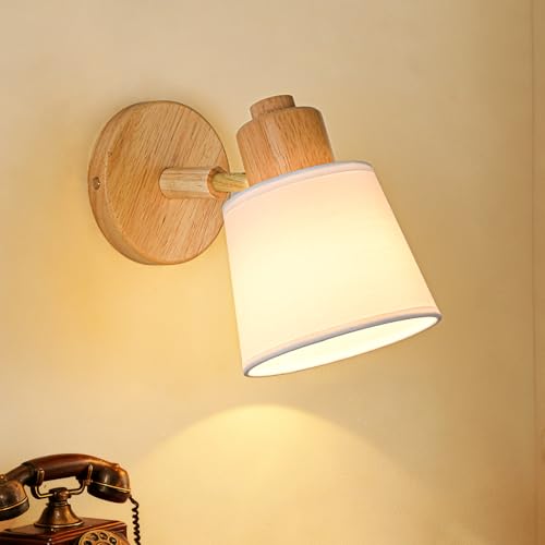 Gleonlux Aplique de Pared Interior Vintage, Apliques Pared Dormitorio Madera E14 Retro, Lamparas de Pared Ajustable para Dormitorio Pasillo Escalera, Sala de Estar comedor (Bombilla no Incluida)