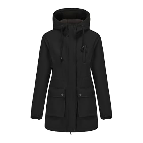 Ynport Crefreak Wasserabweisende Winddichte Damen-Softshelljacke mit Fleecefutter, Verstellbarer Kapuze Leichter Longline Warm Coat für Alltag und Outdoor