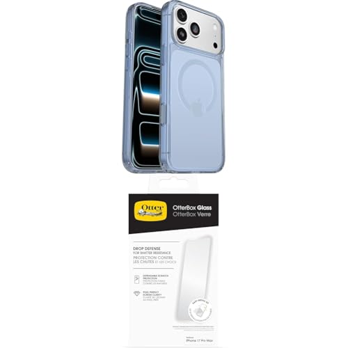 Coque OtterBox Symmetry iPhone 17 Pro Max transparente et bleu avec film protecteur d'écran