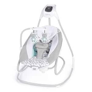 Ingenuity 2-in-1 SimpleComfort Lightweight Compact 6-Speed Multi-Direction Baby Swing & Rocker, Vibrations & Nature Sounds, 0-9 Months 6-20 lbs (Raylan)