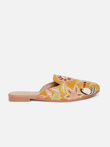 Image of OPIVE's Mehandi Women's Mojari Jutti Ethnic Punjabi Juttis Traditional Flat Embroidered Canvas Fancy Bellies Comfortable Sole for Womens & Girls