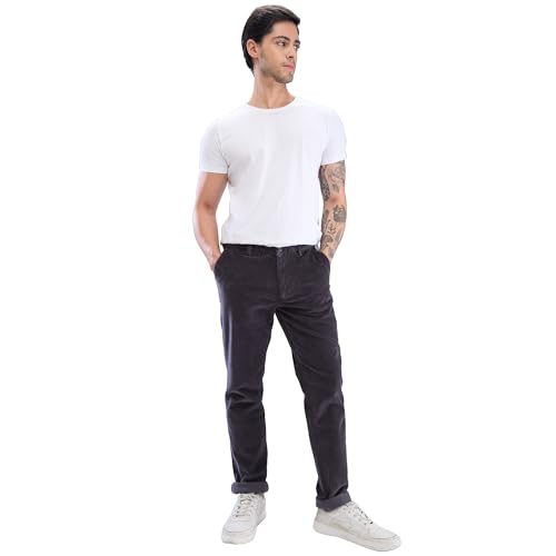 Image of Spykar Men's Mid Rise Regular Fit Cotton Trousers