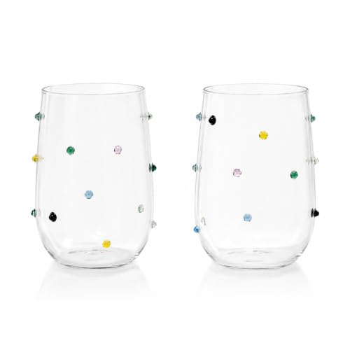Image of Handcrafted Borosilicate Glass Water Glasses Set of 2 | Colorful Confetti Dot Juice Glasses | Drinking Glasses for Water, Juice, Cocktails & Mocktails | Modern Beverage Glasses