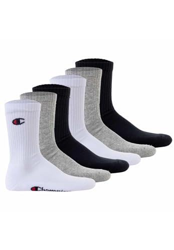 Champion Socks Basics 6pk Crew Socks, Calcetines Unisex adulto, Multicolor (Azul Marino/Blanco/Gris Melange Claro), 43-46
