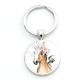 Llavero con imagen redonda de caballo con flor, diseño de unicornio, diseño de animales con cúpula de cristal para llaves 2021, joyería para padres para coche, plata, Reino Unido 2, Plateado