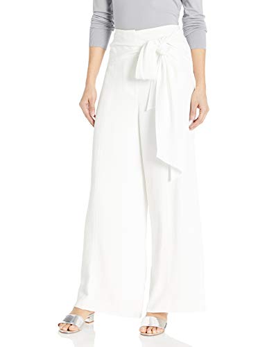 MILLY Women's Washed Chalky Wide Leg tie Pants, White, Petite