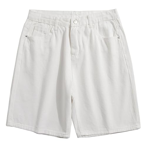 Men's Street Style Jean Shorts Fashion Ripped Knee Lenght Half Jeans Distressed Classic Fit Frayed Short Jean Pants (Whitef1,Small)