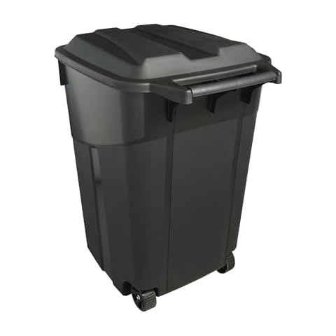 GeRRiT 45-Gallons Black Plastic Wheeled Trash Can with Lid Outdoor, Long-Lasting Service Life Cover