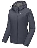 Little Donkey Andy Damen wasserdichte Ski-Snowboardjacke Winddichter Warmer Mantel mit Abnehmbarer Kapuze Schwarz Heide XL
