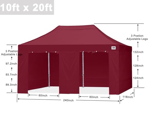 Image of ABCCANOPY Commercial Pop Up Canopy Tent with Sidewalls 10X20,Burgundy