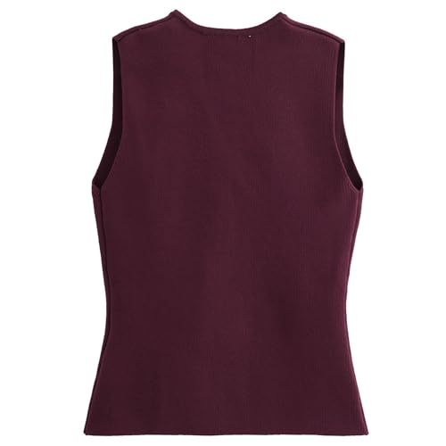 Image of JASCLS Womens Cropped Sweater Vest V Neck Button Down Y2k Crop Knit Flower Trendy Sleeveless Chunky Tank Tops Wine