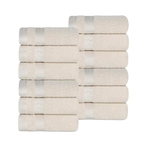 BLUENILEMILLS Cotton Face Towel Set, Luxury Towels, Ideal for Master Bath, Guest Bathroom, Fast Drying, Shower, Spa, Washcloths, Absorbent, Home Basics, Face Towel/Washcloth Set of 12, Ivory Cover