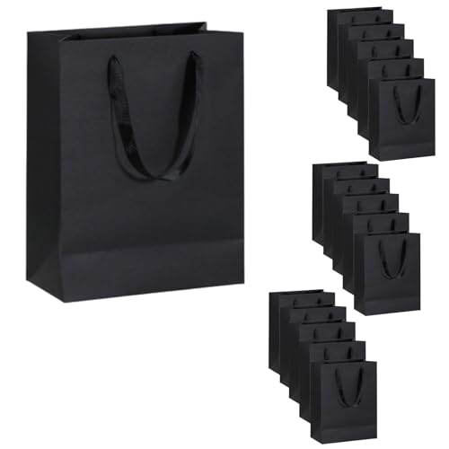 HaOhana 紙袋 手提げ ギフトバッグ 袋 15枚セット 縦型 黒 無地 厚手 小さめ 包装 プレゼント パーティー 衣類 収納 ショップ 結婚式 2次会 イベント