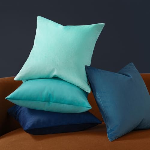 Phantoscope Pack of 2 Velvet Decorative Throw Decorative Pillow Cover Soft Solid Square Cushion Case for Couch Light Turquoise 12 x 20 inches 30 x 50 cm