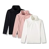 UNACOO Kids 2-Pack or 3-Pack Cotton with Spandex Long Sleeve Turtleneck T-Shirt for Girls (Age 3-12