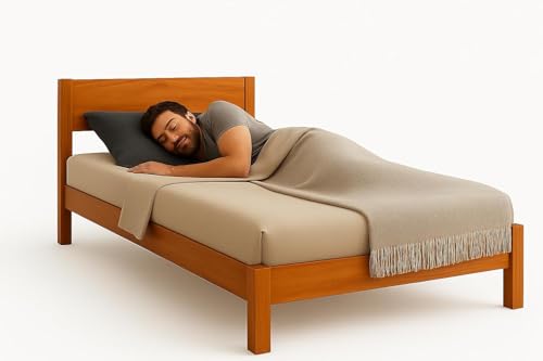 Image of KR Furniture Solid Sheesham Wood Single Bed | Wooden Cot Bed with Headboard | Strong & Durable Single Bed for Bedroom, Hostel, PG & Guest Room | Fits 72 x 36 Inch Mattress | Natural Finish