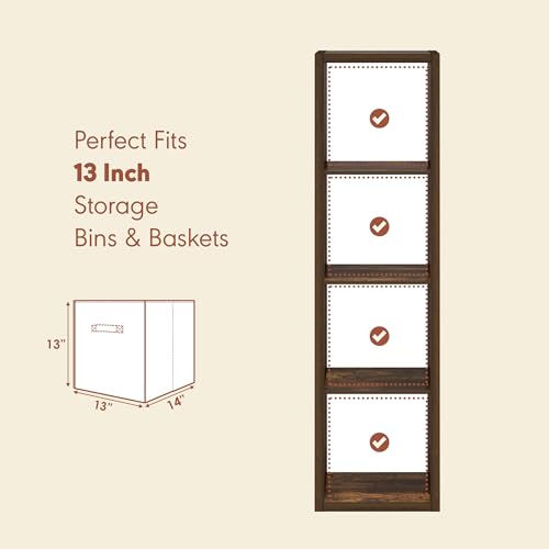 Image of Furinno Cubicle Record Player Stand, 4-Cube Vinyl Record Storage,Amber Pine | Vinyl Storage, 1.2 inchInch Extra Thick, Open Back Media Shelf for CD DVD Bluray Game Disc, for Living Room, Home Office