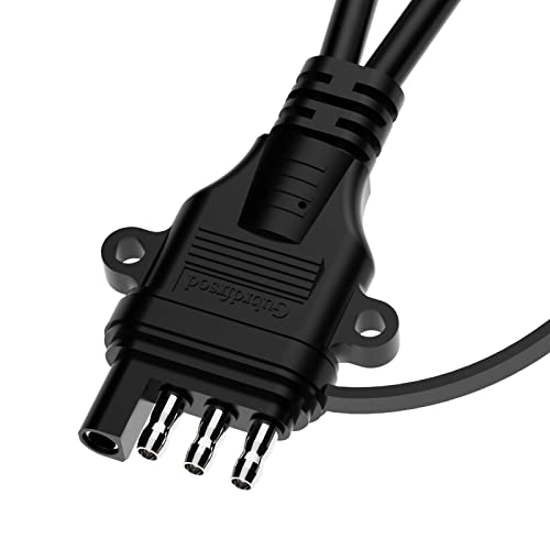 4 Pin Trailer Connector Universal 4 Way Y-Splitter Trailer Light Plug With Mounting Holes And Dust Cover. For Tailgate Light Bar Plug And Play 4 Pin Connectors Extension Harness Wiring Plug. (1Ft) #TOP2