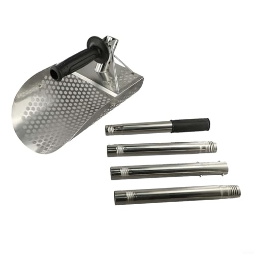 Besshepplo Cuchara de arena de playa con mango Herramienta de detección de metales Pala de arena de acero inoxidable Pala de panorámica dorada Detector de metales para tamizar arena y búsqueda de