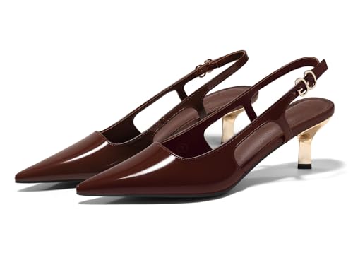 Image of Coutgo Womens Low Kitten Heels Slingback Pumps Closed Pointed Toe Buckle Party Work Dress Shoes