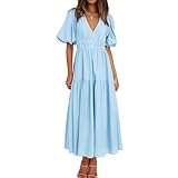 Summer Dresses for Women 2025 Casual Loose Short Sleeve Light Blue Dress for Women-Dresses for Wedding Guest